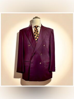 Bijan Double-Breasted Men’s Suit | Plum | Super 100’s | Italian Luxury |